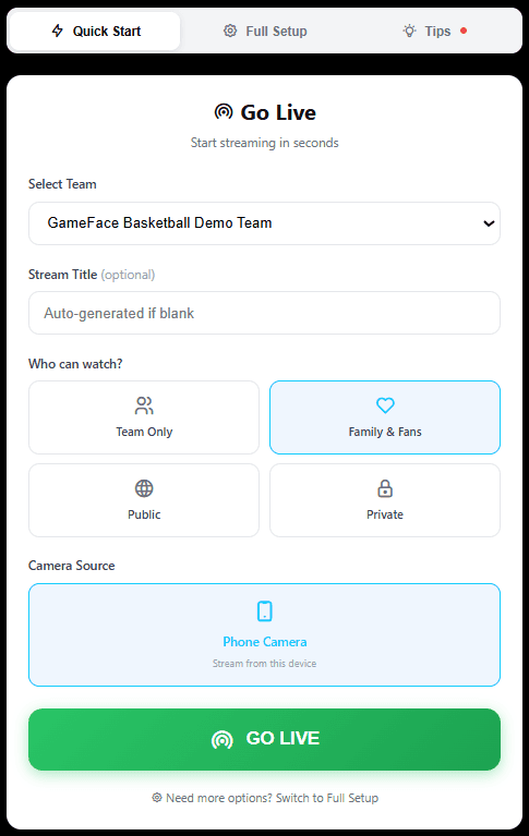 Live Streaming Interface